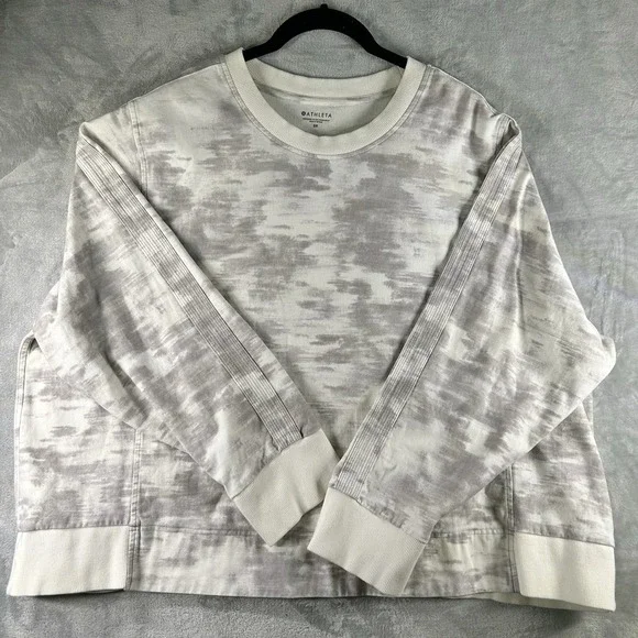 Athleta Farallon Printed Sweatshirt Sz 3XL Crewneck Gray Cream Heavyweight Crop - Picture 1 of 6